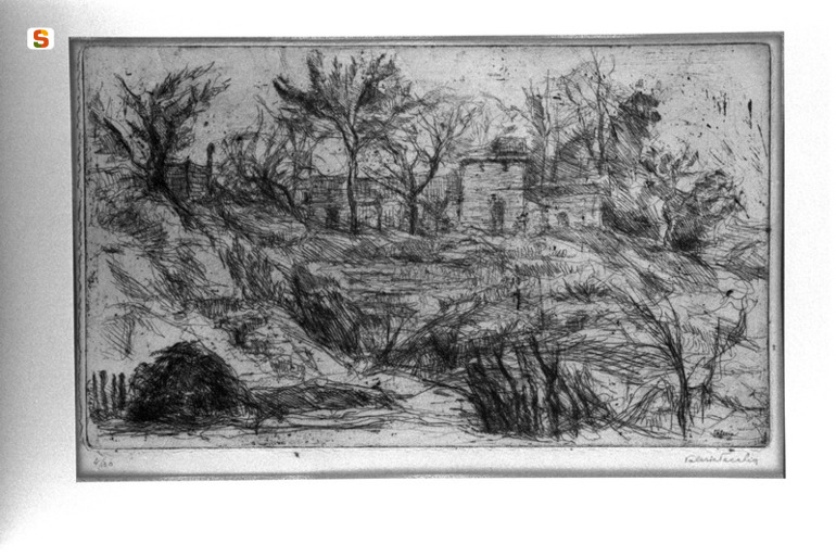 Casolare, paesaggio rurale (stampa) di Vecchia Rossi Valeria (sec. XX)