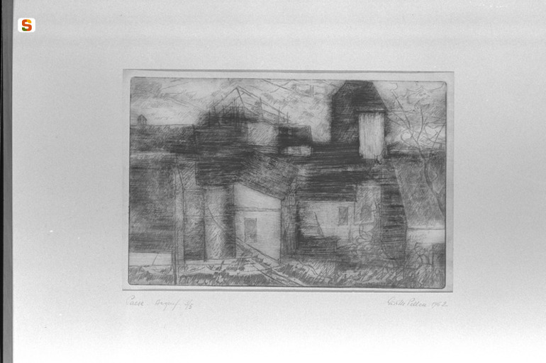 Paese, paesaggio rurale (stampa) di Pelleu Giovanni Maria (sec. XX)