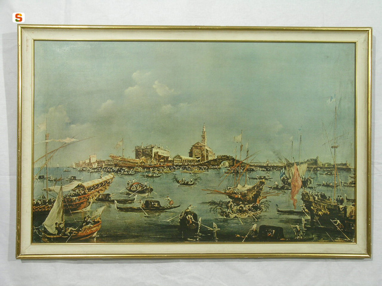 L'imbarco del doge sul Bucintoro, veduta di Venezia (stampa) (sec. XX)