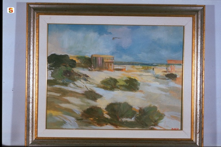 paesaggio marino (dipinto) di Masu M. (sec. XX)