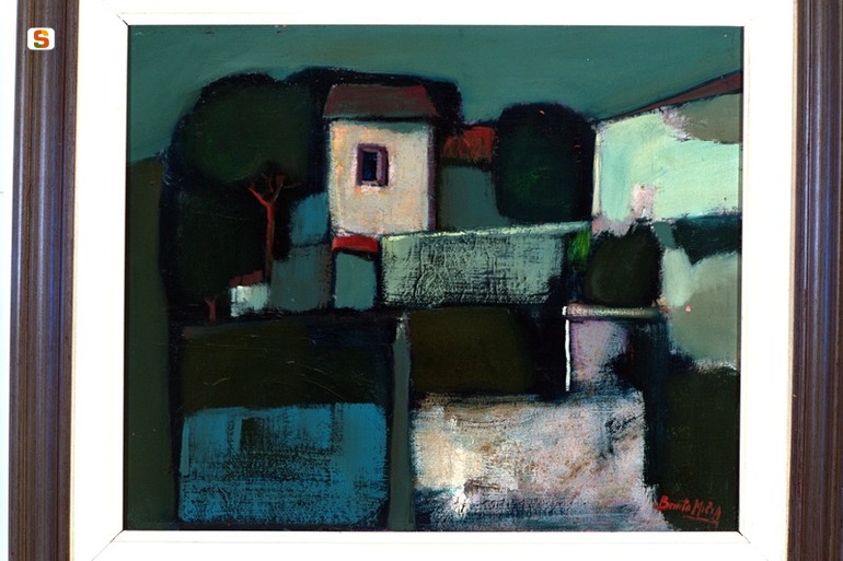 Paesaggio, veduta di paese (dipinto) di Milia Benito (sec. XX)