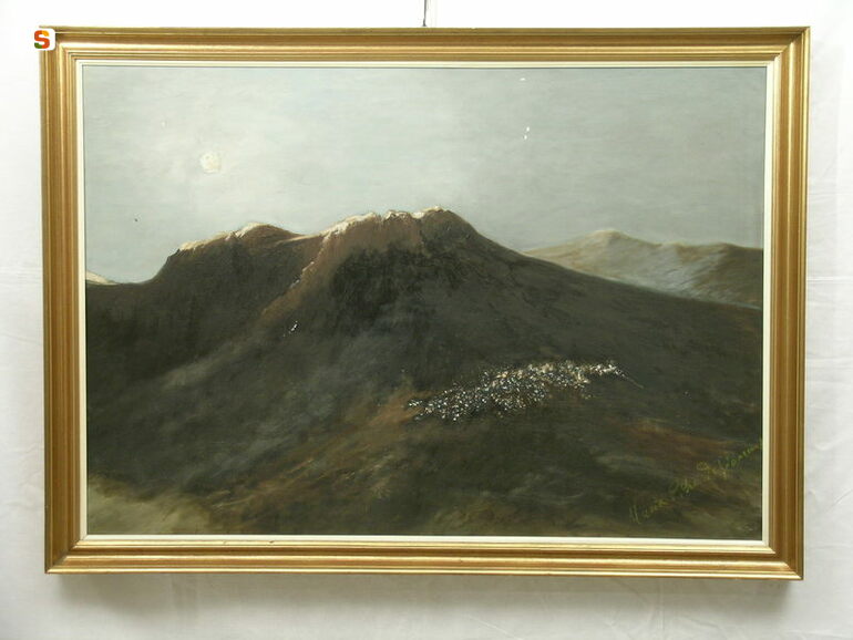 Plenilunio sul Corrari, veduta (dipinto) di Pisu De Gioannis Maria (sec. XX)
