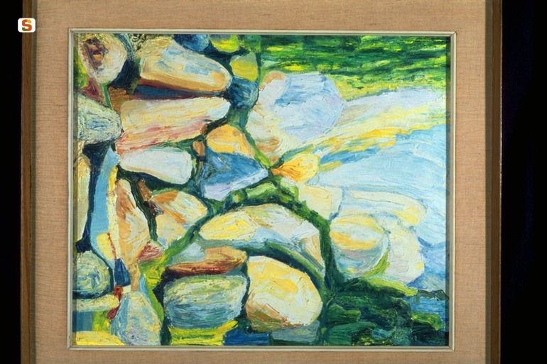 Rocce all'alba, paesaggio (dipinto) di Cossu Giorgio (sec. XX)