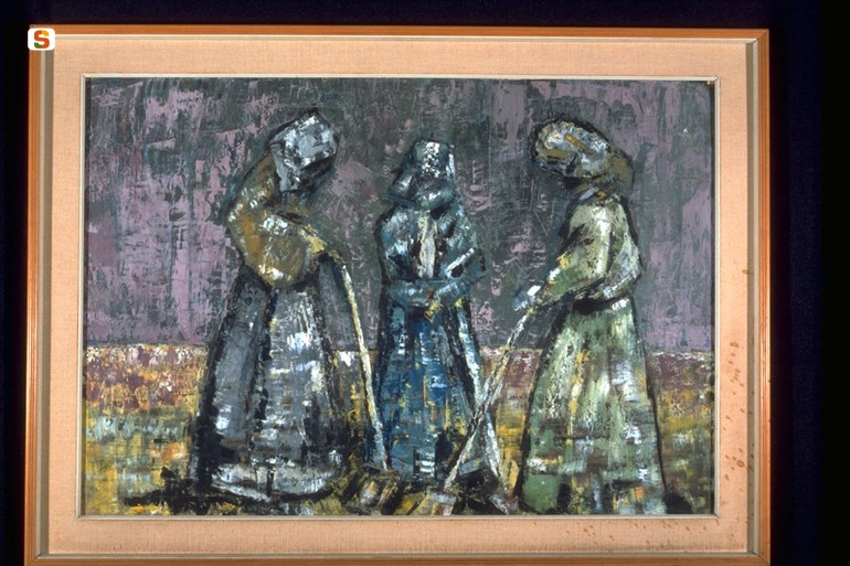 Riposo di un contadino, figure femminili (dipinto) di Pintus Tore (sec. XX)