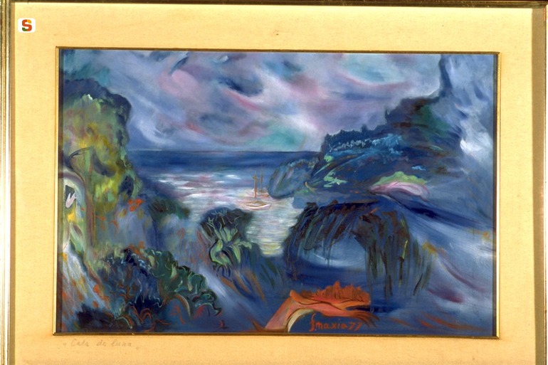 Cala de Luna, paesaggio marino (dipinto) di Maxia Francesco (sec. XX)