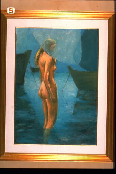 Nudo fra barche, figura femminile (dipinto) di Latte Luciano (sec. XX)