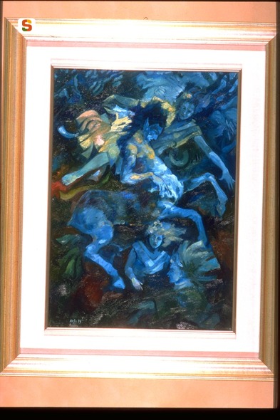 Centauro e ninfe, centauro (dipinto) di Nela U. (sec. XX)
