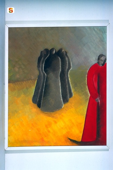 Le comari, paesaggio con figure (dipinto) di Caracciolo Anna Maria (sec. XX)