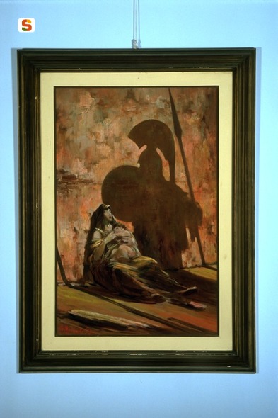 Maternità, figura femminile con bambino (dipinto) di Affortunato Aldo (sec. XX)