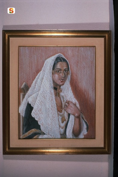 Ragazza quartese, figura femminile in costume (dipinto) di Carrucciu Alberto (sec. XX)
