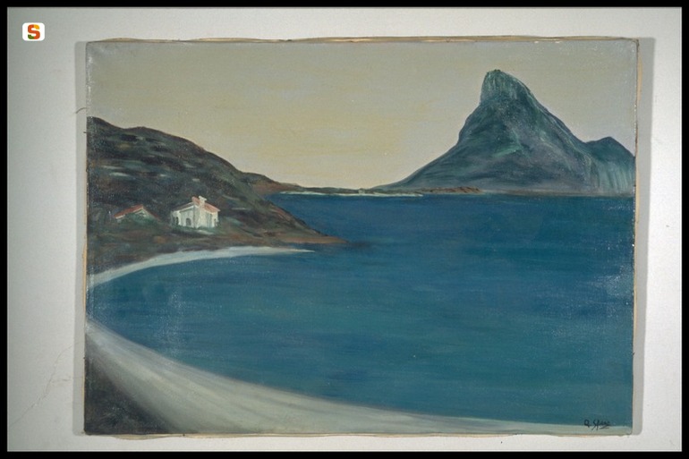Porto Taverna, paesaggio marino (dipinto) di Spano Anna (sec. XX)