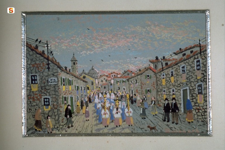 Sagra paesana, processione (dipinto) di Busonera Pietro (sec. XX)