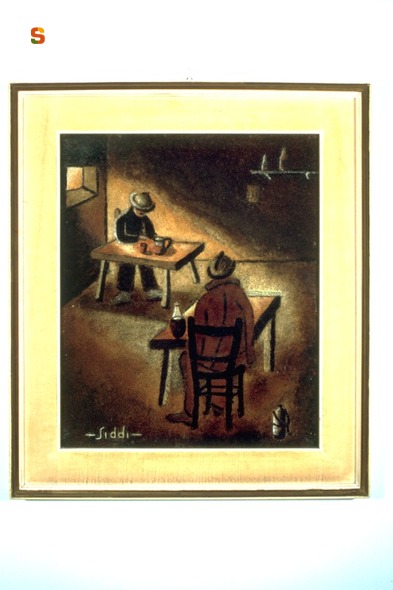 Bettola, interno di osteria con figure (dipinto) di Siddi Efisio (sec. XX)