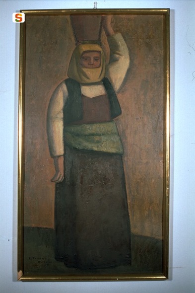 Donna con anfora, figura femminile (dipinto) di Pozzato Epifanio (sec. XX)