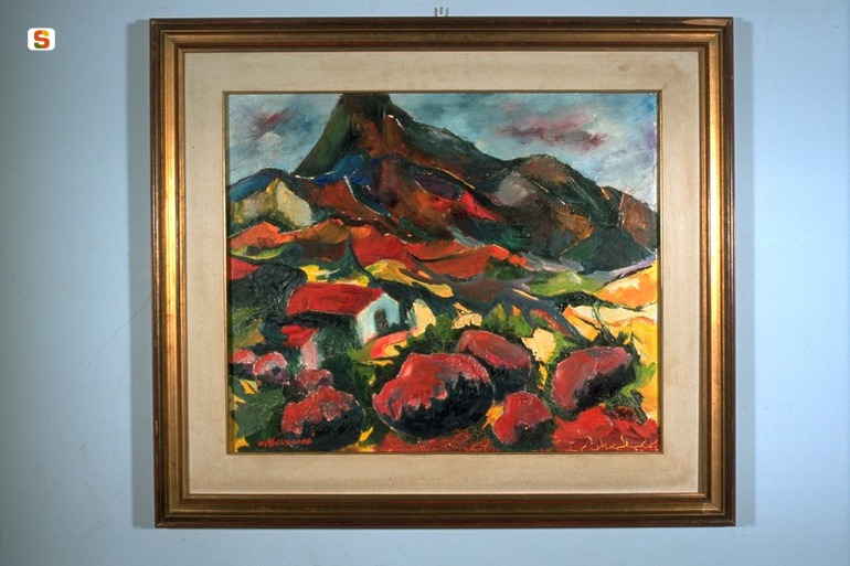 Paesaggio sardo, paesaggio montano (dipinto) di Marini Luciano (sec. XX)
