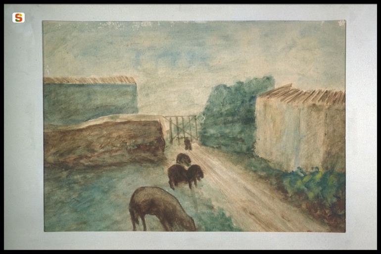 paesaggio con animali (dipinto) di Argiolas Paolo (sec. XX)