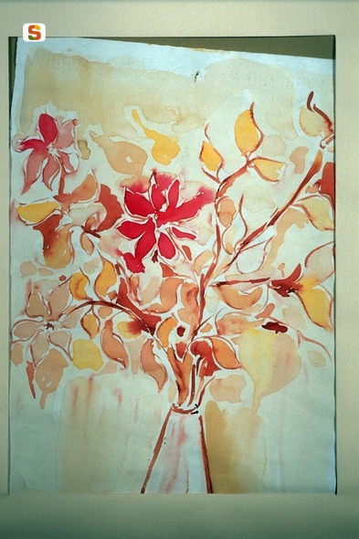 vaso con fiori (dipinto) di Putzu Paola (sec. XX)