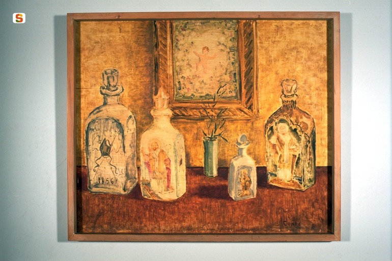 Bottiglie di San Gennaro, natura morta (dipinto) di Conte Giovanni (sec. XX)