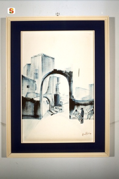 Arco antico, veduta di paese (dipinto) di De Martino Umberto (sec. XX)