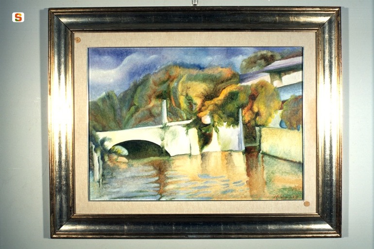 paesaggio con architetture (dipinto) di Calabrese Maria (sec. XX)