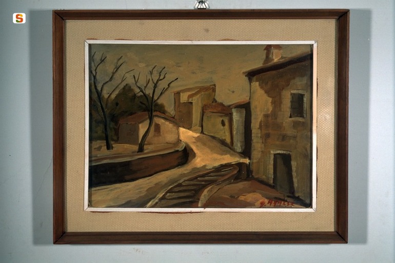 Case di Salea, veduta di paese (dipinto) di Agnese Giuliano (sec. XX)