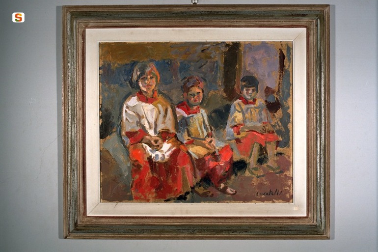 Chierichetti, bambini (dipinto) di Cusatelli Vittorio (sec. XX)