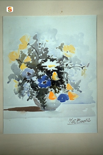 vaso con fiori (dipinto) di Bodio Maria Grazia (sec. XX)