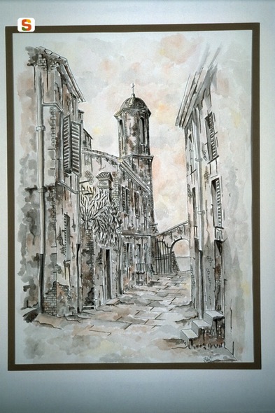 via del seminario a Castelsardo, veduta del seminario a Castelsardo (dipinto) di Pala Patrizia (sec. XX)