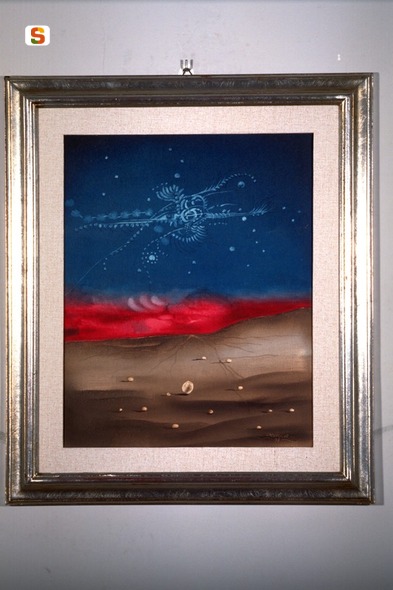 Sinfonia astrale, paesaggio con rappresentazione surreale (dipinto) di Sabbiucciu Ignazio (sec. XX)