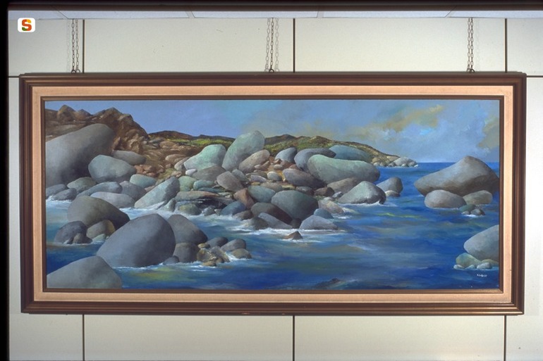 Scogliera sarda, paesaggio (dipinto) di Lenza Giorgio (sec. XX)