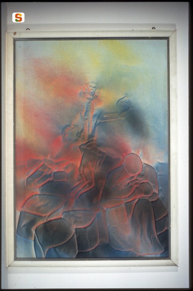 Oltre la siepe, figure (dipinto) di Cugusi Francesco Leone (sec. XX)
