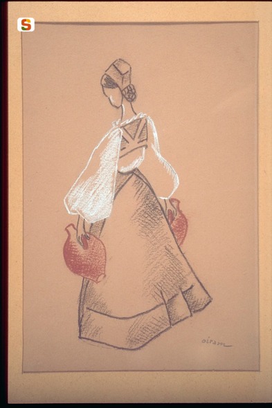 ritratto di figura femminile in costume (disegno) di Oiram (sec. XX)