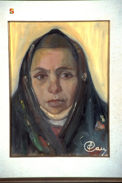 ritratto di figura femminile (dipinto) di Cau A. (sec. XX)