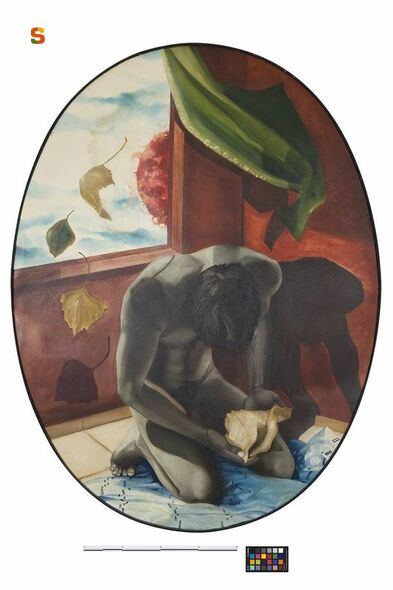 Inverno: stanza di Eros, figura maschile (dipinto) di Mariani Francesco (sec. XXI)