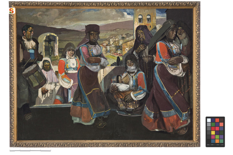 Processione in Barbagia, processione religiosa (dipinto) di Biasi Giuseppe (sec. XX)