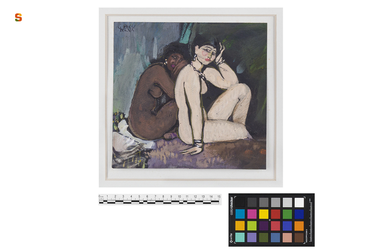 Due nudi, figure femminili (dipinto) di Biasi Giuseppe (sec. XX)