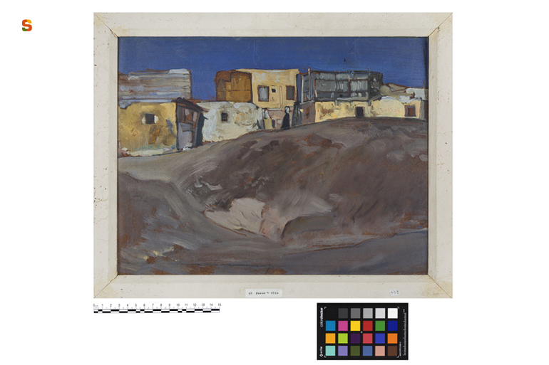 Paese egiziano, veduta di paese (dipinto) di Biasi Giuseppe (sec. XX)