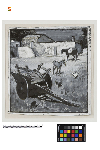 paesaggio con animali (disegno) di Biasi Giuseppe (sec. XX)