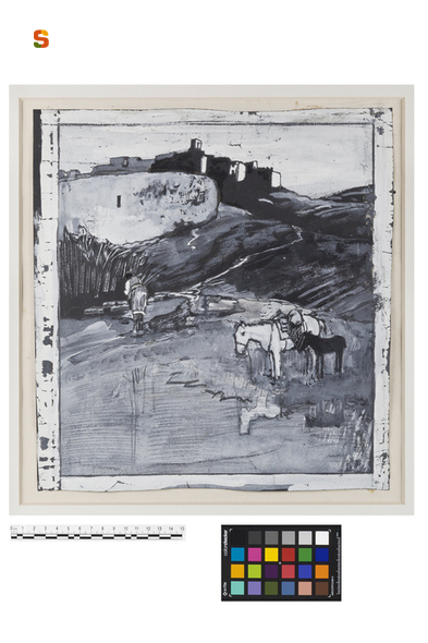 paesaggio con animali (disegno) di Biasi Giuseppe (sec. XX)