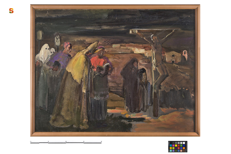 Settimana Santa in Barbagia, festa liturgica (dipinto) di Biasi Giuseppe (sec. XX)