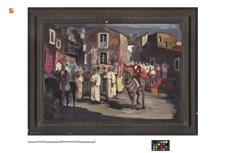 Processione a Fonni, processione religiosa (dipinto) di Biasi Giuseppe (sec. XX)