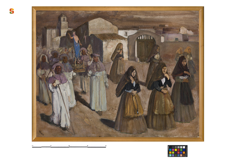 Processione in Campidano, processione religiosa (dipinto) di Biasi Giuseppe (sec. XX)