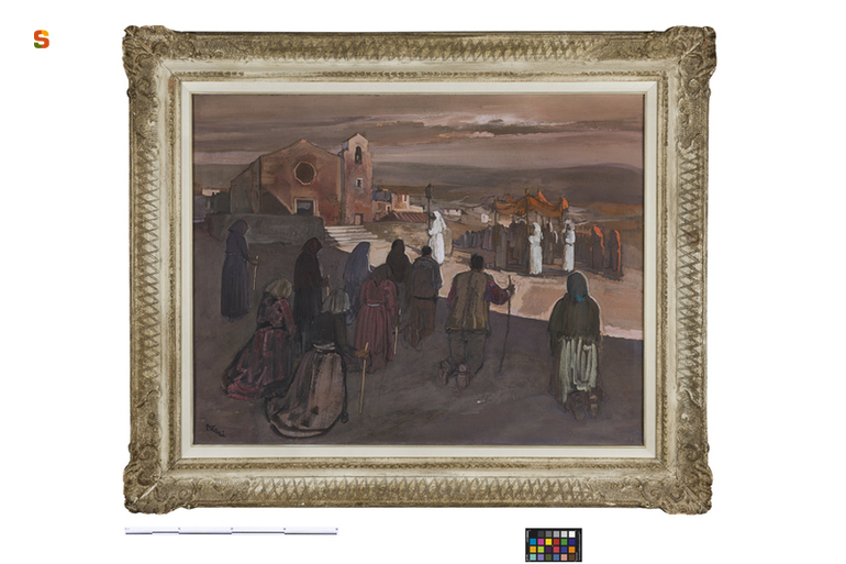 Processione del Corpus Domini, processione religiosa (dipinto) di Biasi Giuseppe (sec. XX)