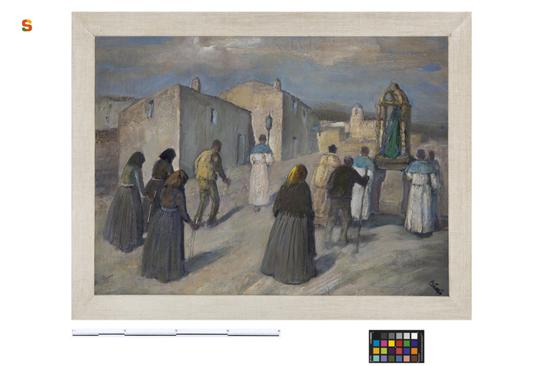 Processione, processione religiosa (dipinto) di Biasi Giuseppe (sec. XX)