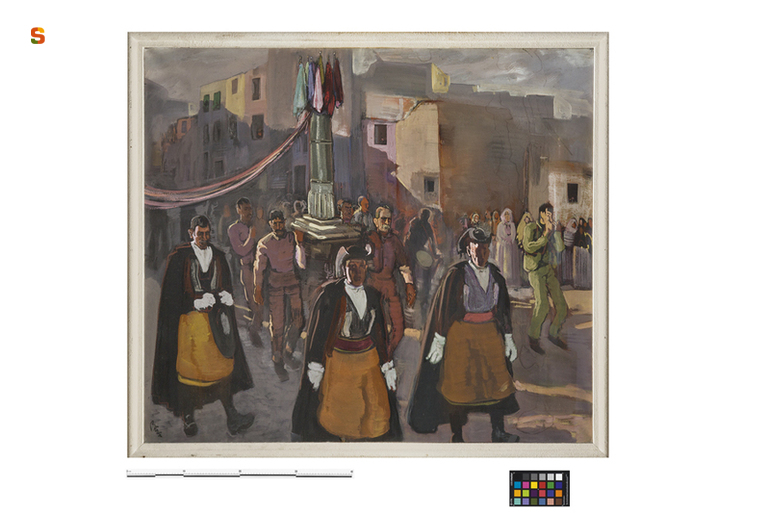 I Candelieri, parata in costume (dipinto) di Biasi Giuseppe (sec. XX)