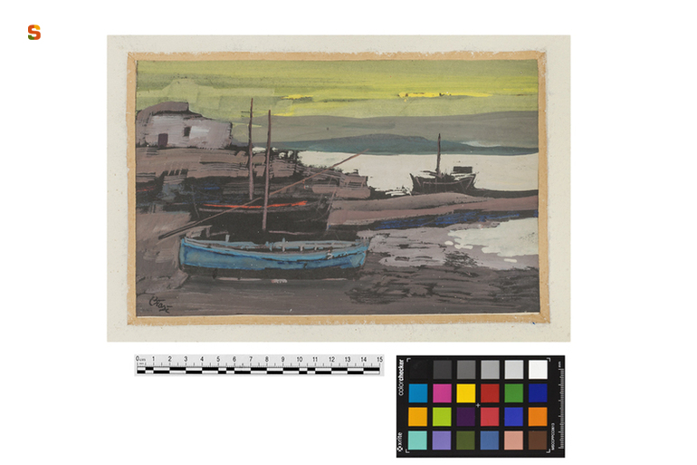 Stintino// Stintinu Mannu, paesaggio costiero (dipinto) di Biasi Giuseppe (sec. XX)