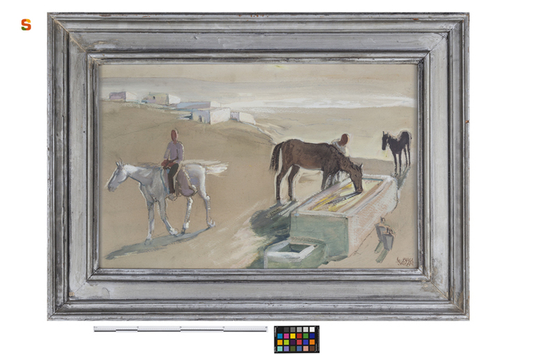 All'abbeverata, scena di vita campestre (dipinto) di Biasi Giuseppe (sec. XX)