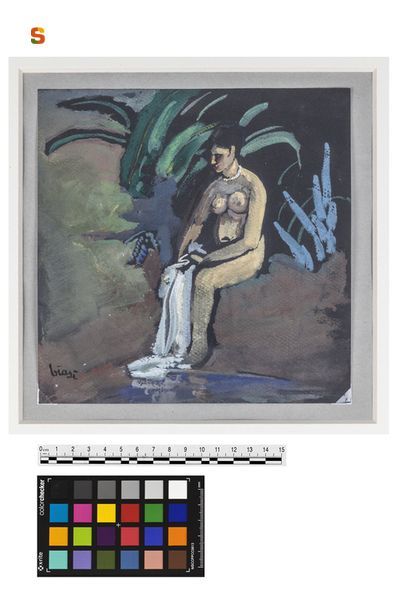 Ragazza nuda al fiume, ritratto (dipinto) di Biasi Giuseppe (sec. XX)