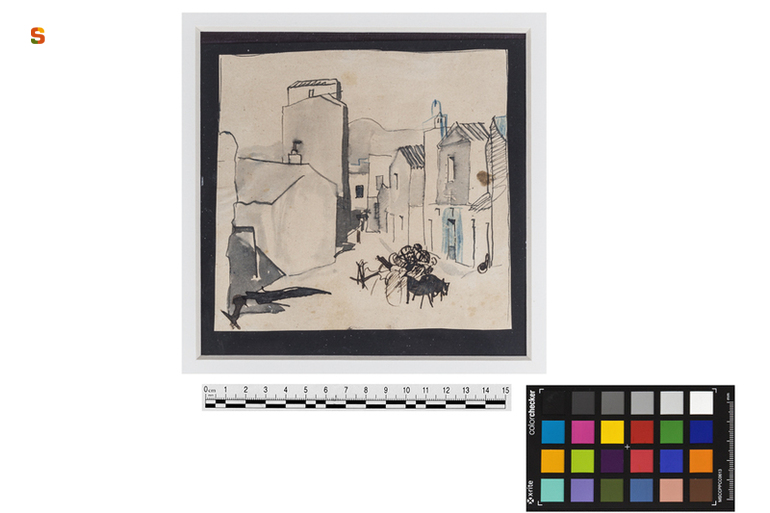 paesaggio con case (disegno) di Biasi Giuseppe (sec. XX)