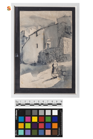 paesaggio con case (disegno) di Biasi Giuseppe (sec. XX)